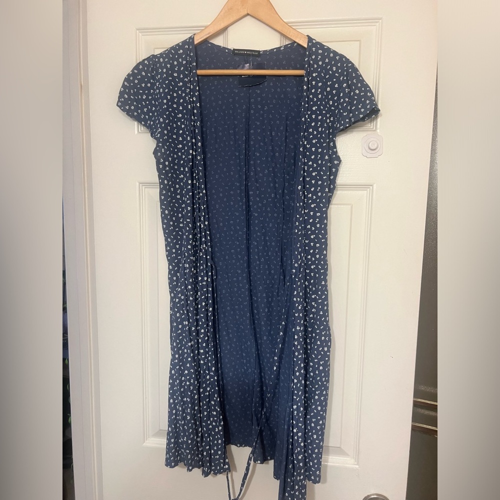 Blue with white florals crosstie dress